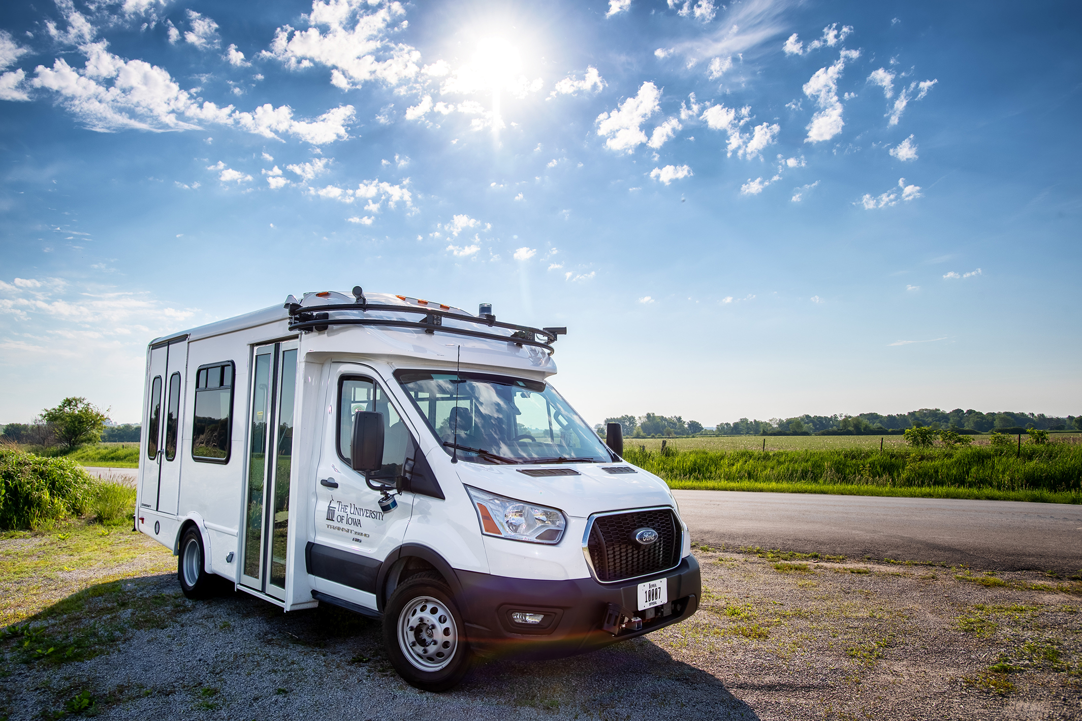 Automated shuttle bus on project route between Iowa City and Kalona