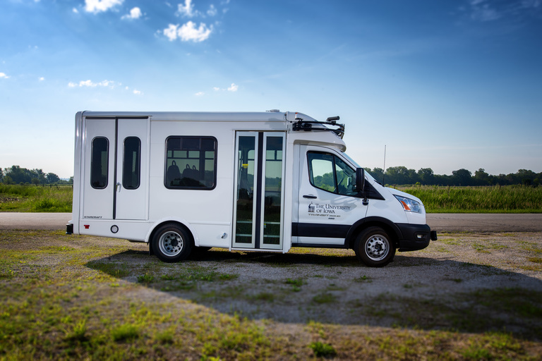 Automated shuttle bus on rural Iowa road