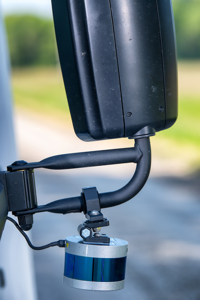 Velodyne Lidar automated driving equipment mounted on sideview mirror